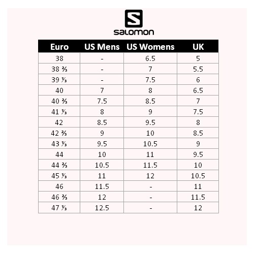 Salomon shoe shop size conversion chart